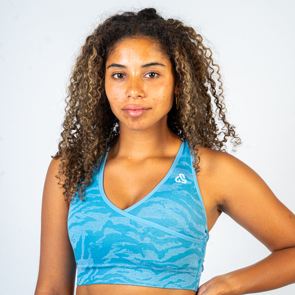 Blue Zebra Crossed Sports Bra